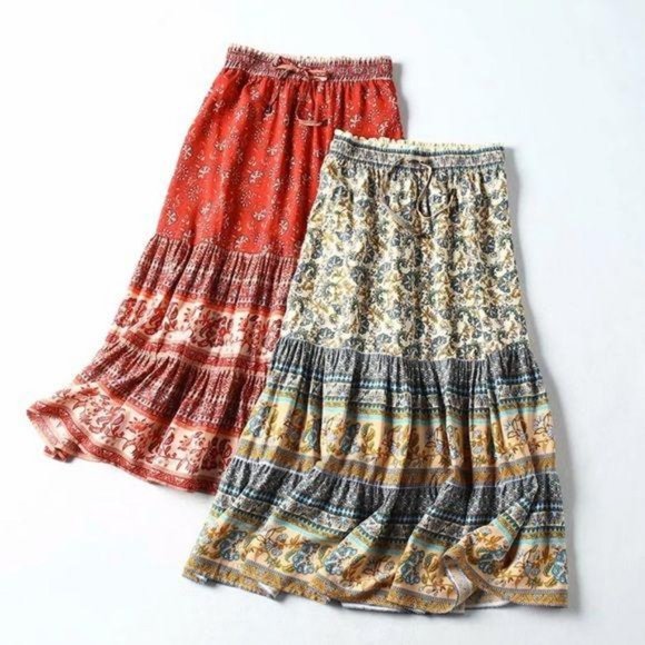 Red Bohemian Gypsy Paisley Print Maxi Skirt - Picture 7 of 12